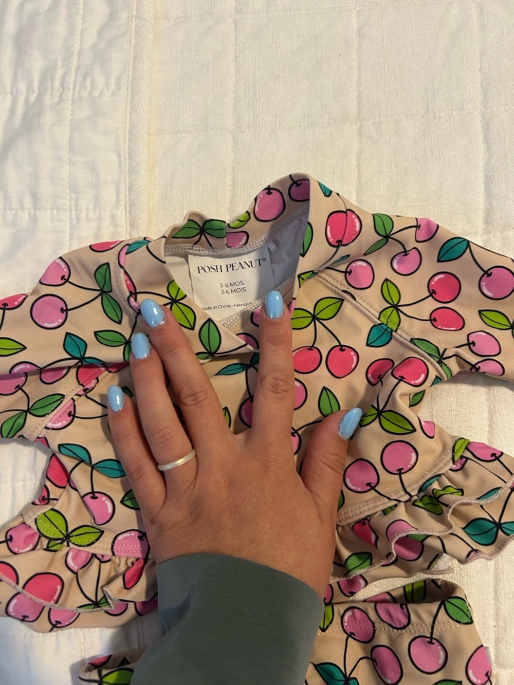 Posh Peanut Pink Cherry Print Ruffle Rash Guard Set - Picture 3 of 3